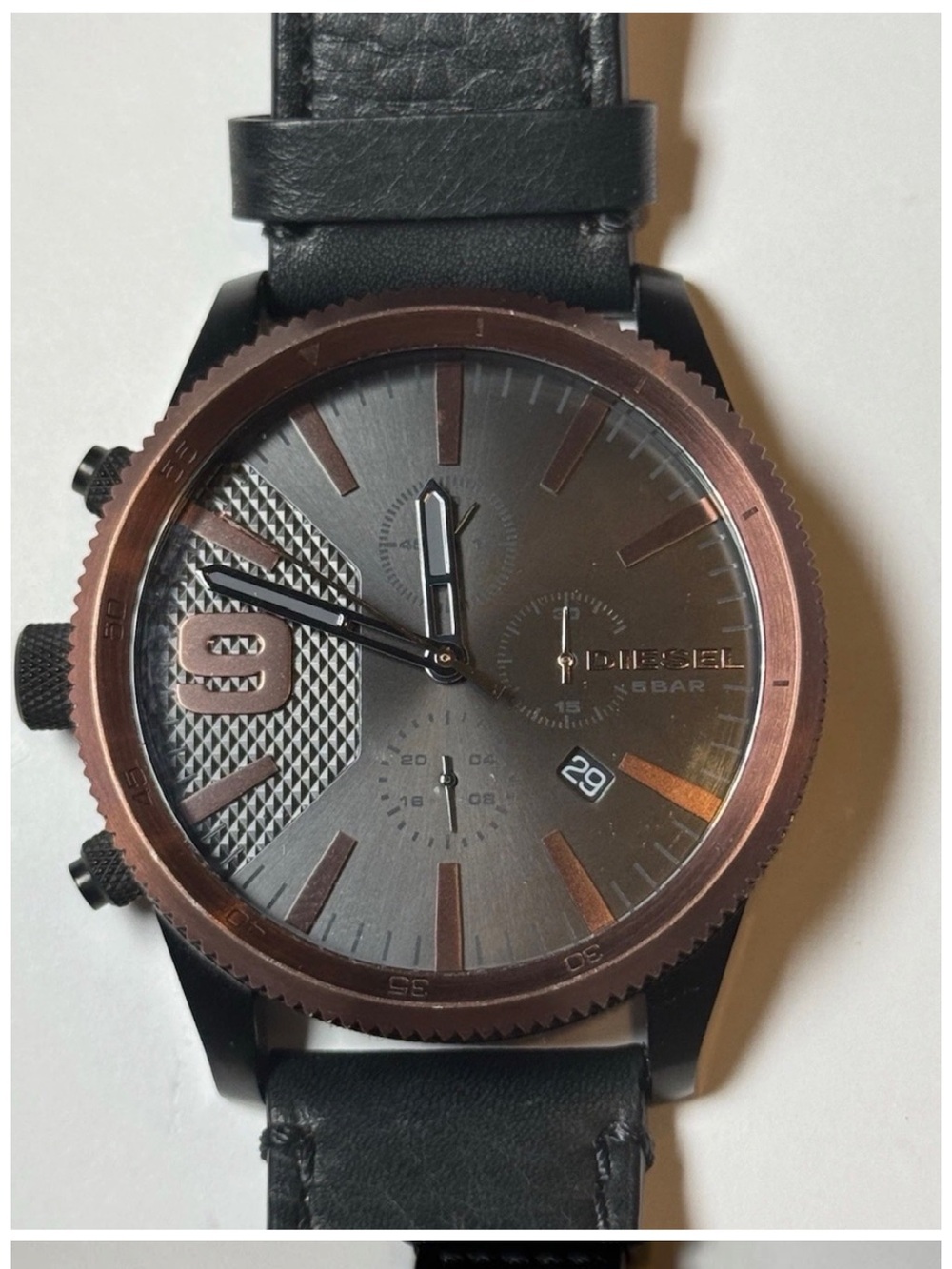 Diesel “Brave Men’s” 51mm Watch Black/Rose w/ Black Leather Strap